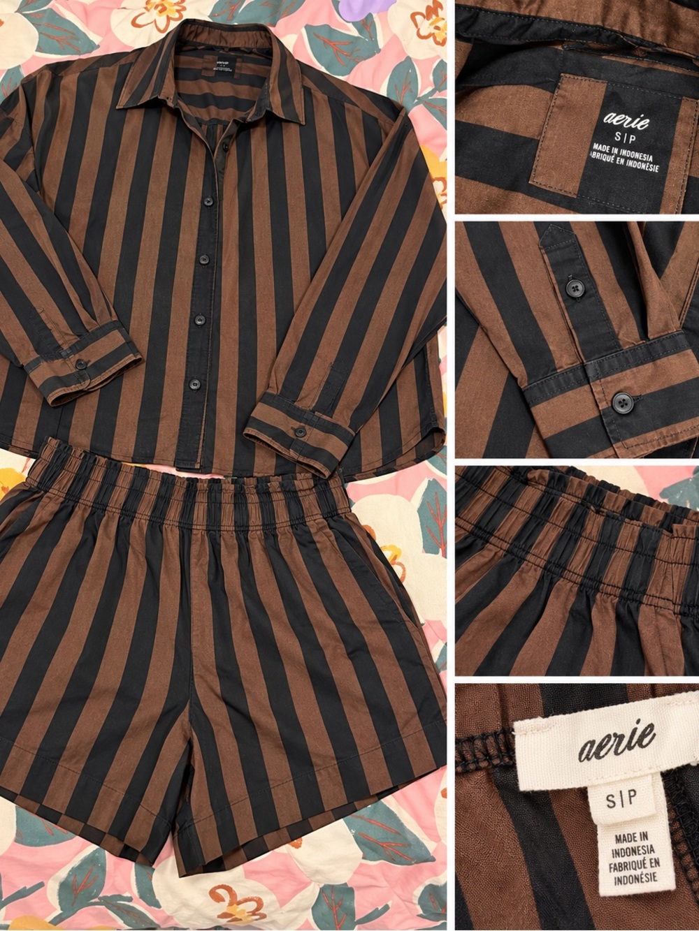aerie woman’s stripe 2 piece set in chocolate and black size (Small)